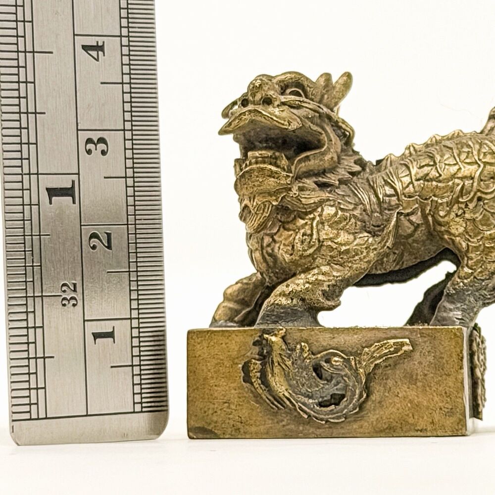 Vintage Brass Foo Dog Figurine Heavy Mini Asian Guardian Lion Statue - Picture 7 of 9